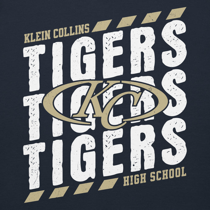 Close-up view of Klein Collins High School Tigers Navy Blue Premium Unisex Hoodie 223