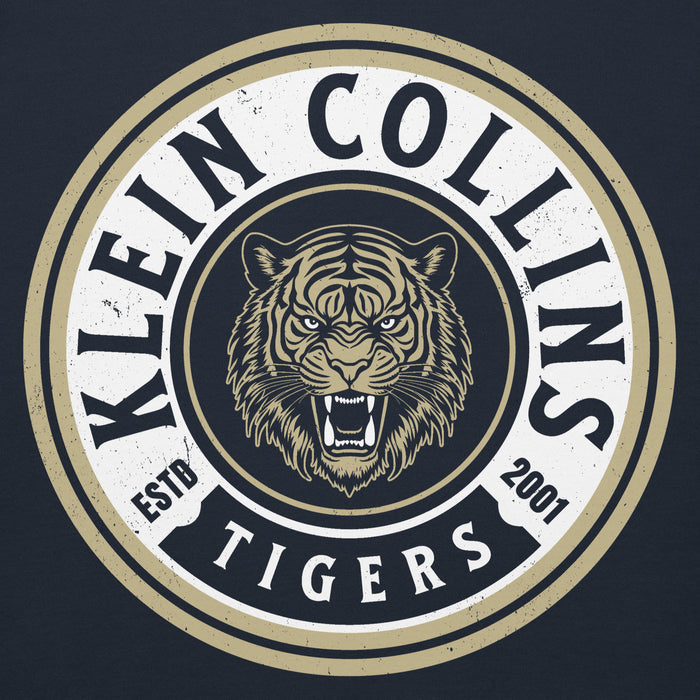 Close-up view of Klein Collins High School Tigers Navy Blue Premium Unisex Hoodie 220