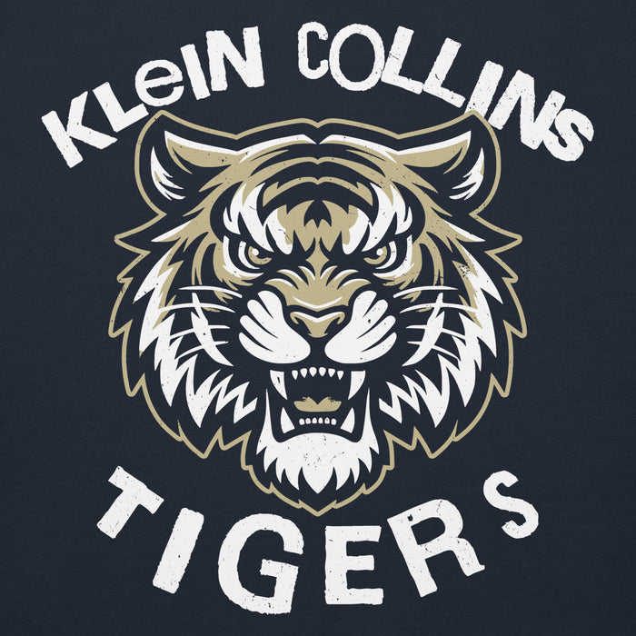 Close-up view of Klein Collins High School Tigers Navy Blue Premium Unisex Hoodie 228
