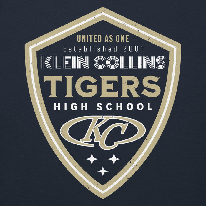 Close-up view of Klein Collins High School Tigers Navy Blue Premium Unisex Hoodie 225