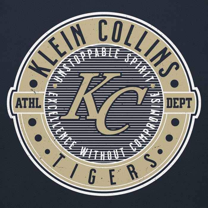 Close-up view of Klein Collins High School Tigers Navy Blue Premium Unisex Hoodie 224