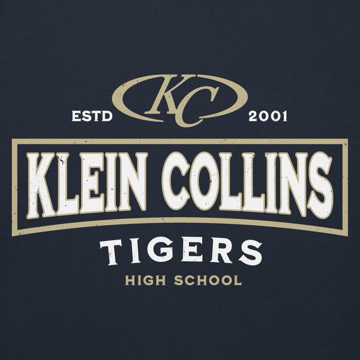 Close-up view of Klein Collins High School Tigers Navy Blue Premium Unisex Hoodie 202