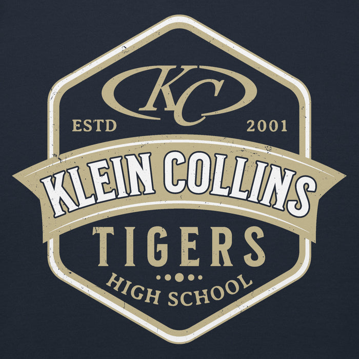 Close-up view of Klein Collins High School Tigers Navy Blue Premium Unisex Hoodie 209