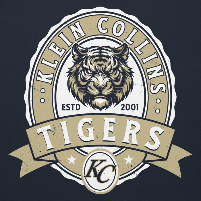 Close-up view of Klein Collins High School Tigers Navy Blue Premium Unisex Hoodie 212