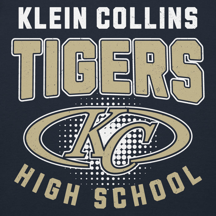 Close-up view of Klein Collins High School Tigers Navy Blue Premium Unisex Hoodie 204