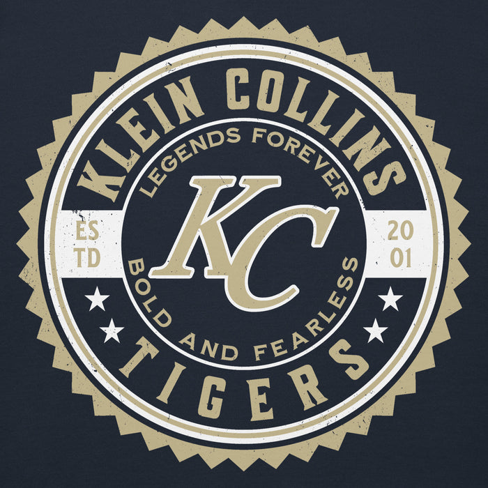 Close-up view of Klein Collins High School Tigers Navy Blue Premium Unisex Hoodie 203