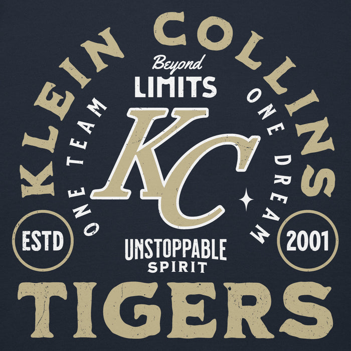 Close-up view of Klein Collins High School Tigers Navy Blue Premium Unisex Hoodie 208