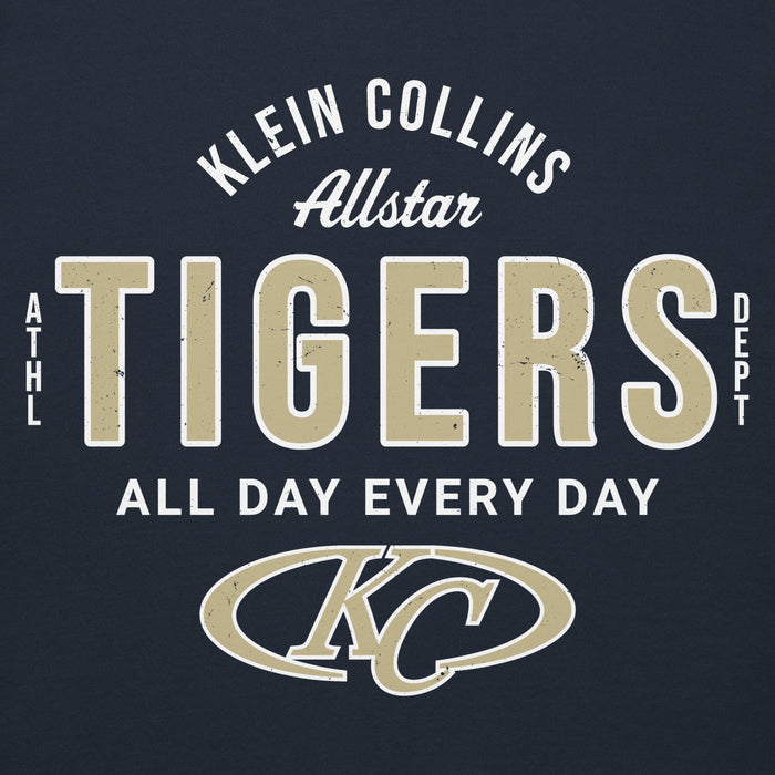 Close-up view of Klein Collins High School Tigers Navy Blue Premium Unisex Hoodie 040