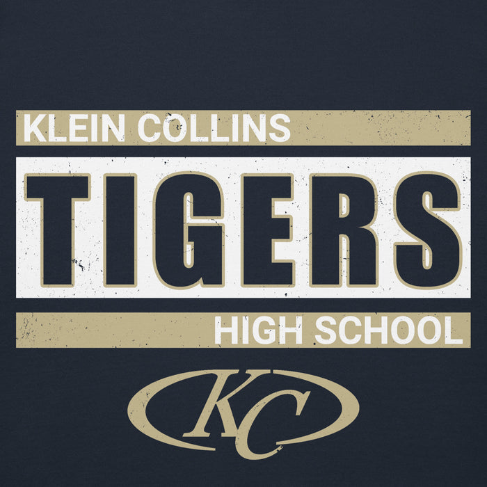 Close-up view of Klein Collins High School Tigers Navy Blue Premium Unisex Hoodie 098