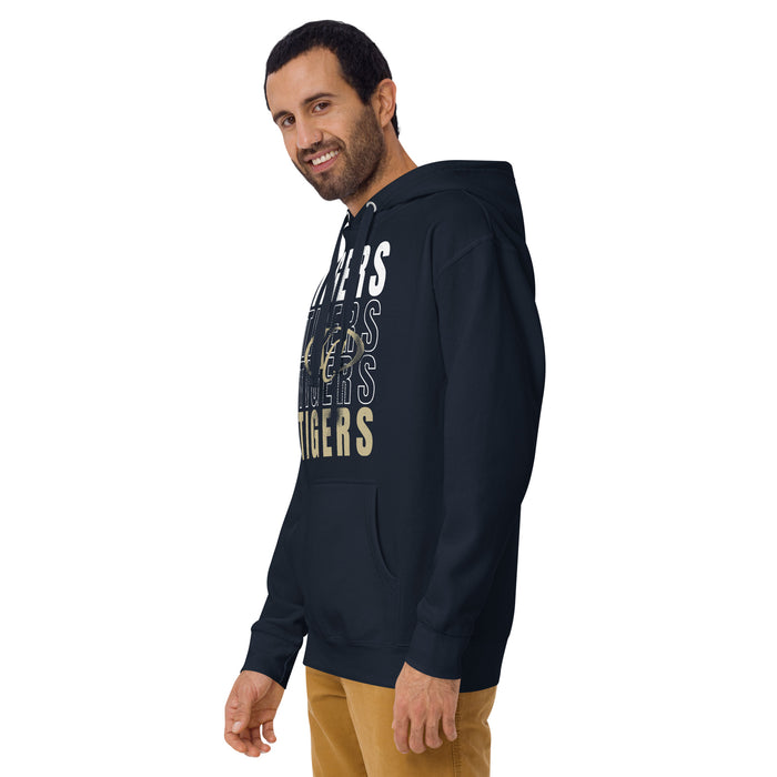 Man wearing Klein Collins High School Tigers Navy Blue Premium Unisex Hoodie 233