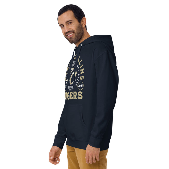 Man wearing Klein Collins High School Tigers Navy Blue Premium Unisex Hoodie 208