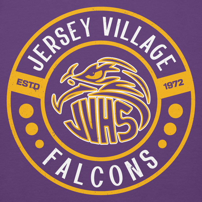 Close-up view of Jersey Village High School Falcons Premium Purple Hoodie 239