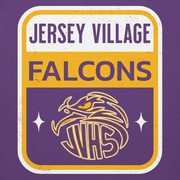Close-up view of Jersey Village High School Falcons Premium Purple Hoodie 001