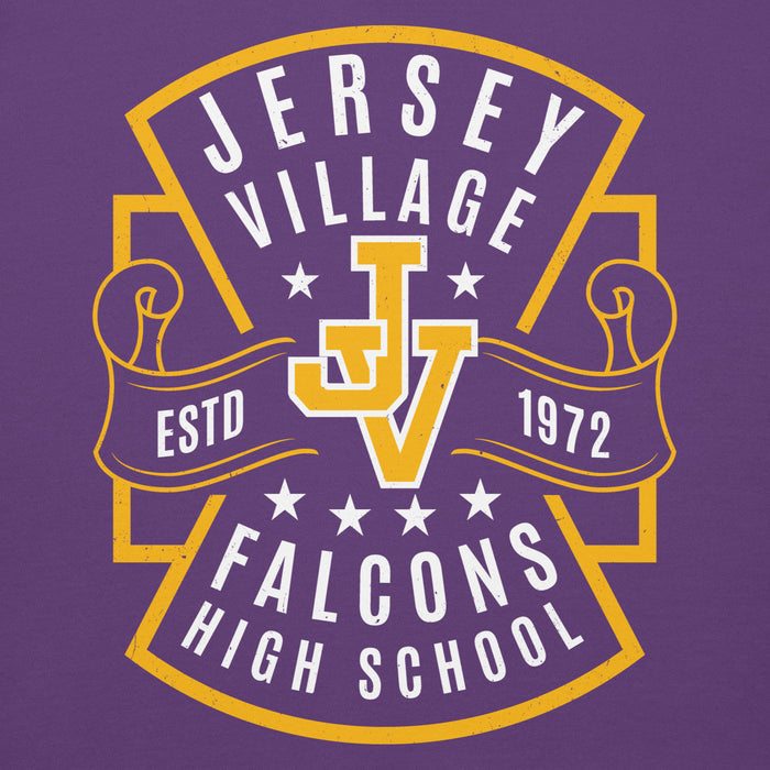 Close-up view of Jersey Village High School Falcons Premium Purple Hoodie 207