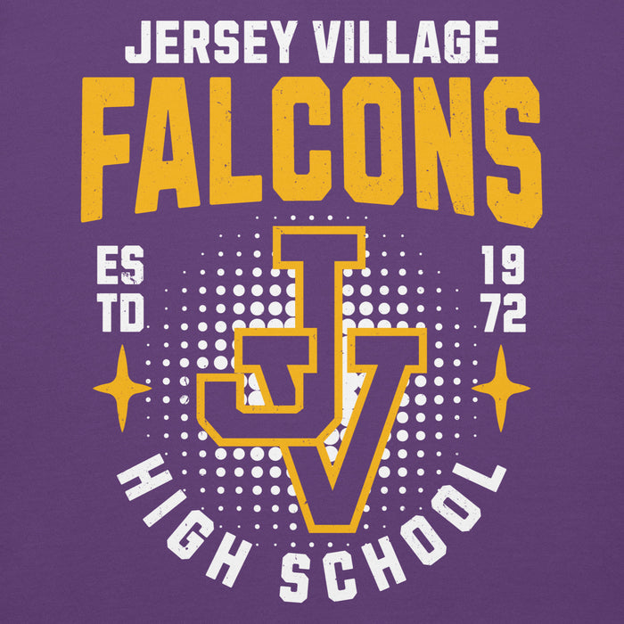 Close-up view of Jersey Village High School Falcons Premium Purple Hoodie 204