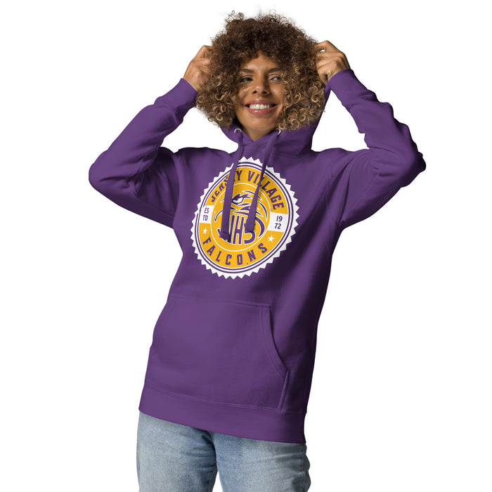 Woman wearing Jersey Village High School Falcons Premium Purple Hoodie 203