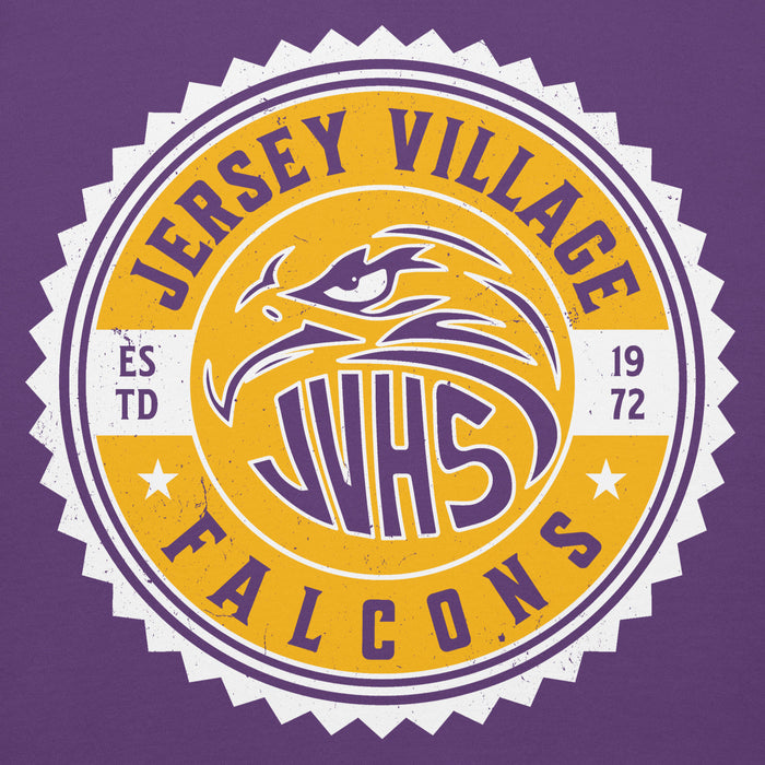 Close-up view of Jersey Village High School Falcons Premium Purple Hoodie 203