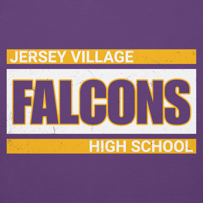 Close-up view of Jersey Village High School Falcons Premium Purple Hoodie 098