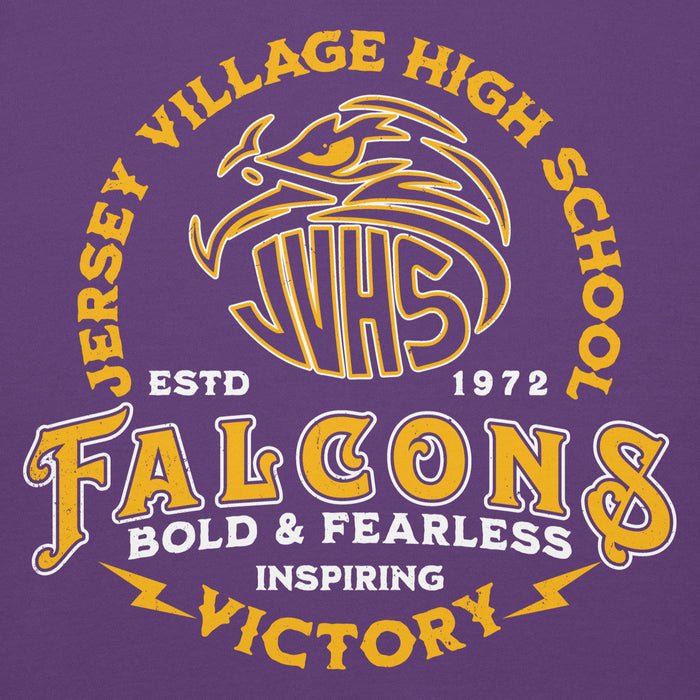 Close-up view of Jersey Village High School Falcons Premium Purple Hoodie 206