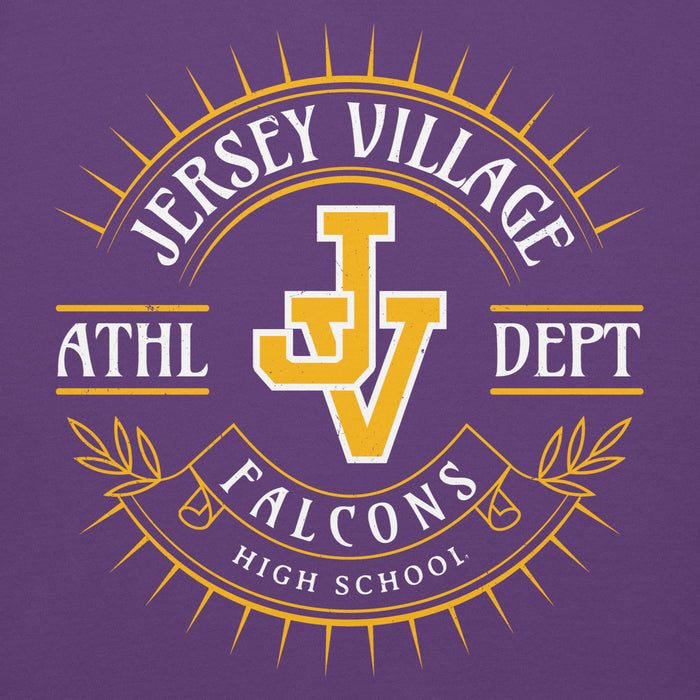 Close-up view of Jersey Village High School Falcons Premium Purple Hoodie 201
