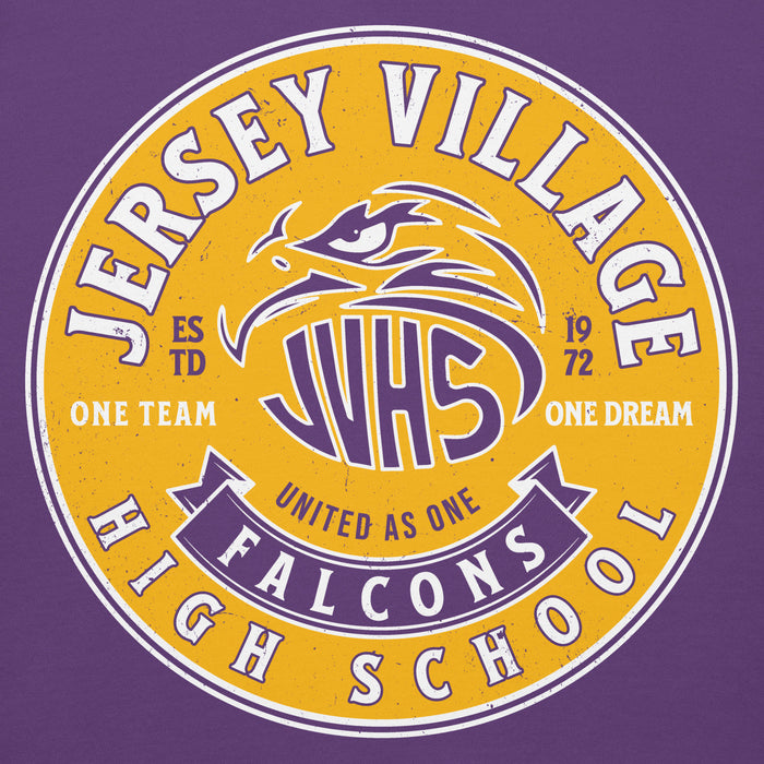 Close-up view of Jersey Village High School Falcons Premium Purple Hoodie 215