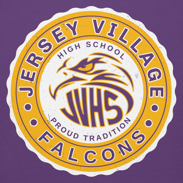 Close-up view of Jersey Village High School Falcons Premium Purple Hoodie 216