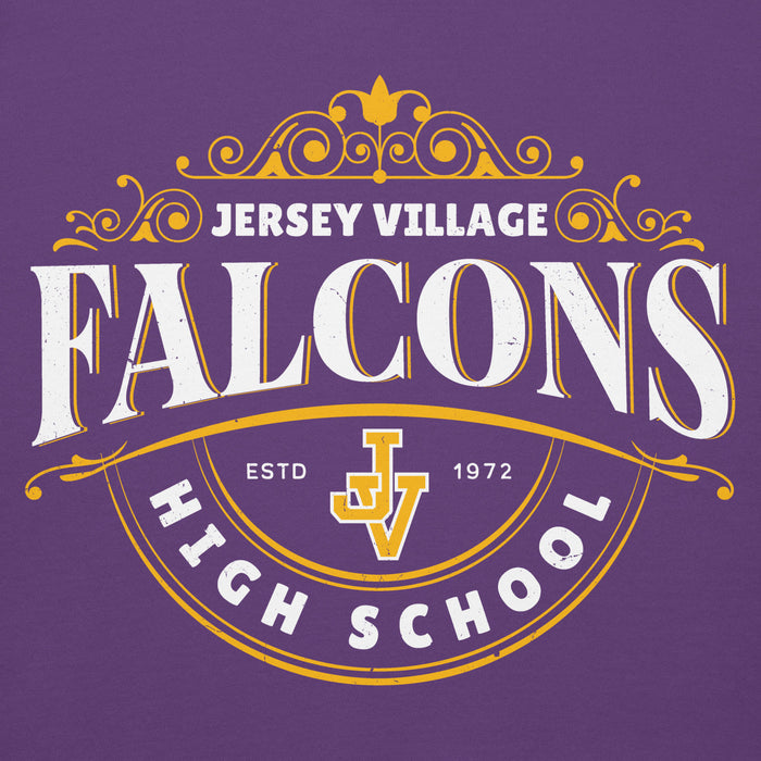 Close-up view of Jersey Village High School Falcons Premium Purple Hoodie 211