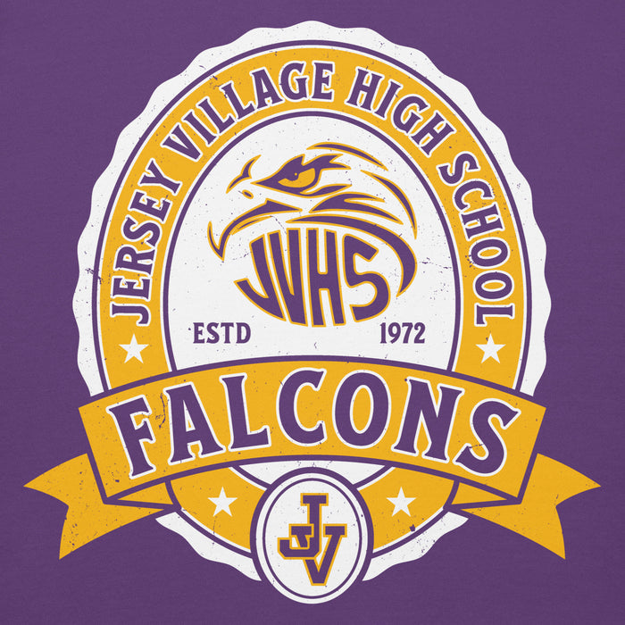 Close-up view of Jersey Village High School Falcons Premium Purple Hoodie 212
