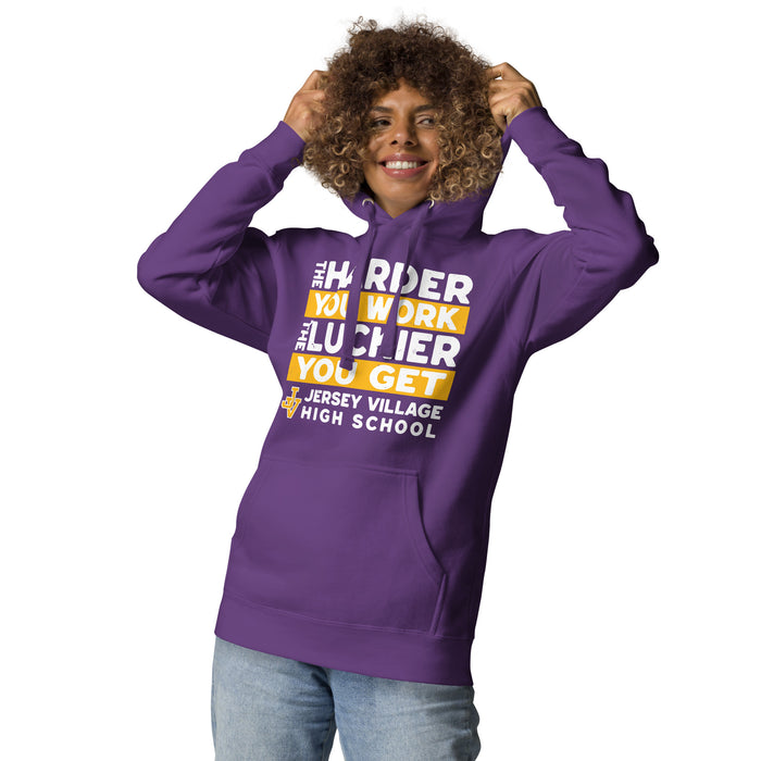 Woman wearing Jersey Village High School Falcons Premium Purple Hoodie 238