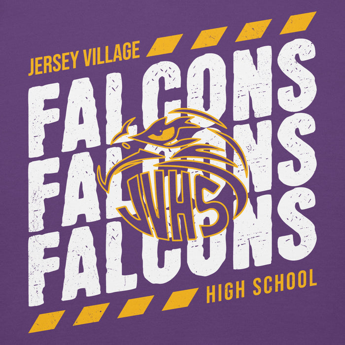 Close-up view of Jersey Village High School Falcons Premium Purple Hoodie 223