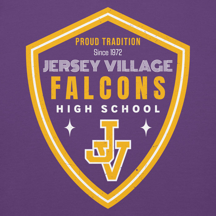 Close-up view of Jersey Village High School Falcons Premium Purple Hoodie 225