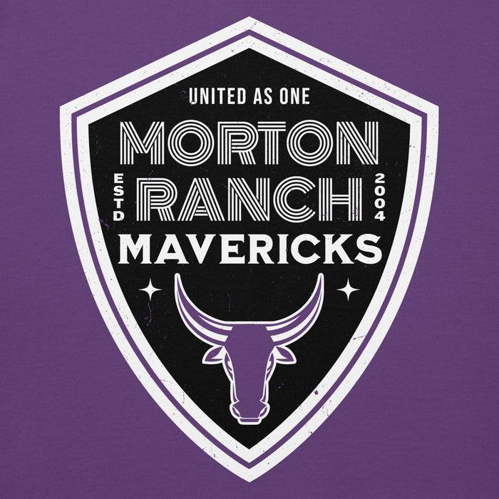 Close-up view of Morton Ranch High School Mavericks Premium Purple Unisex Hoodie 225