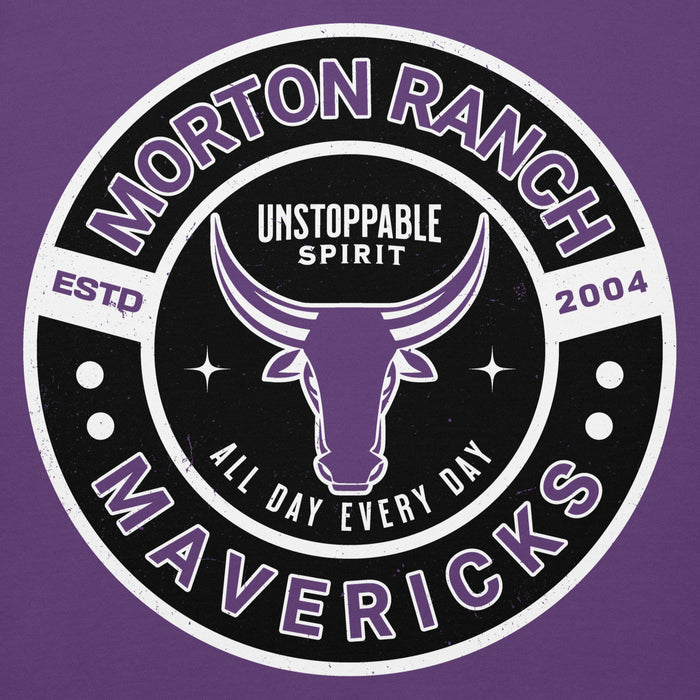 Close-up view of Morton Ranch High School Mavericks Premium Purple Unisex Hoodie 239