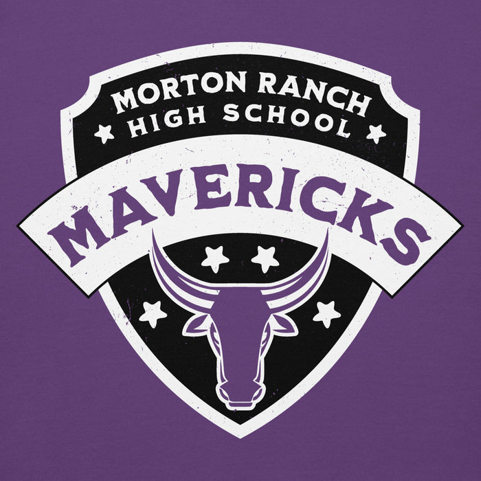 Close-up view of Morton Ranch High School Mavericks Premium Purple Unisex Hoodie 221