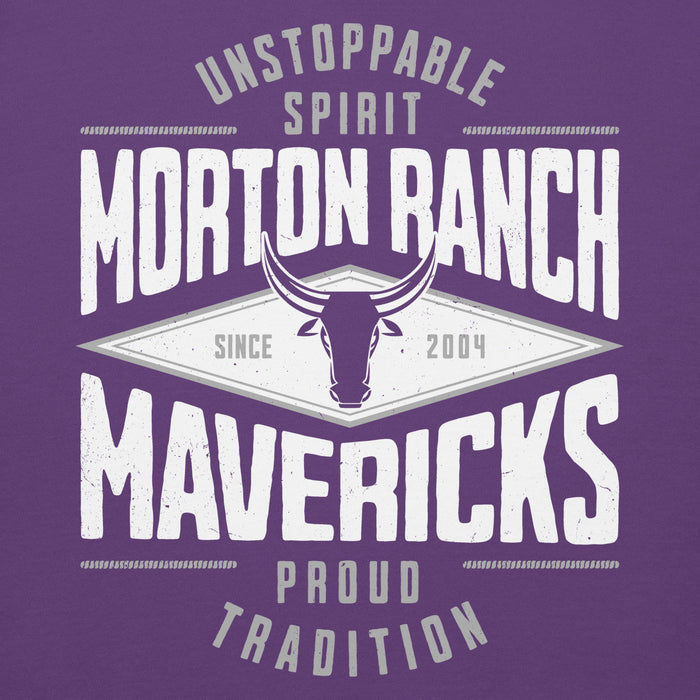 Close-up view of Morton Ranch High School Mavericks Premium Purple Unisex Hoodie 210