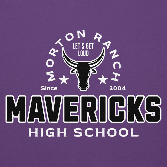 Close-up view of Morton Ranch High School Mavericks Premium Purple Unisex Hoodie 222