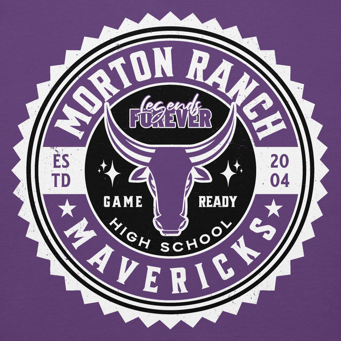 Close-up view of Morton Ranch High School Mavericks Premium Purple Unisex Hoodie 203