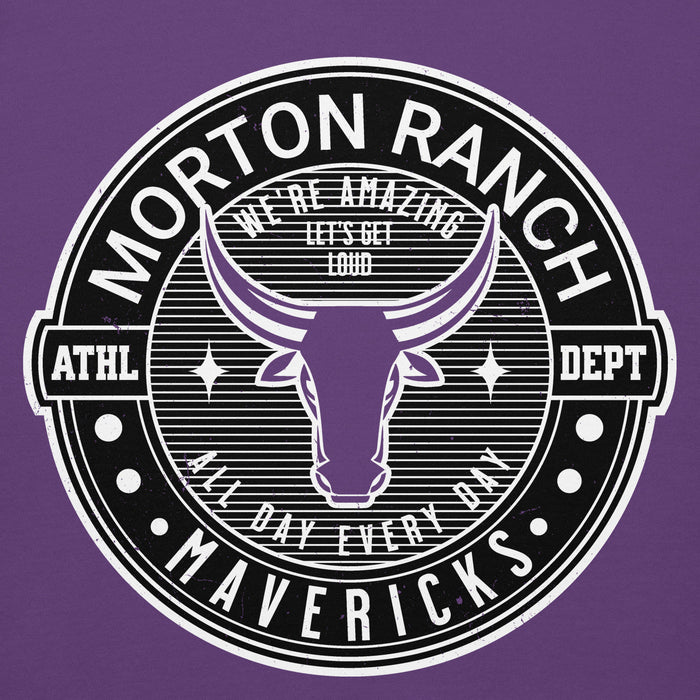 Close-up view of Morton Ranch High School Mavericks Premium Purple Unisex Hoodie 224