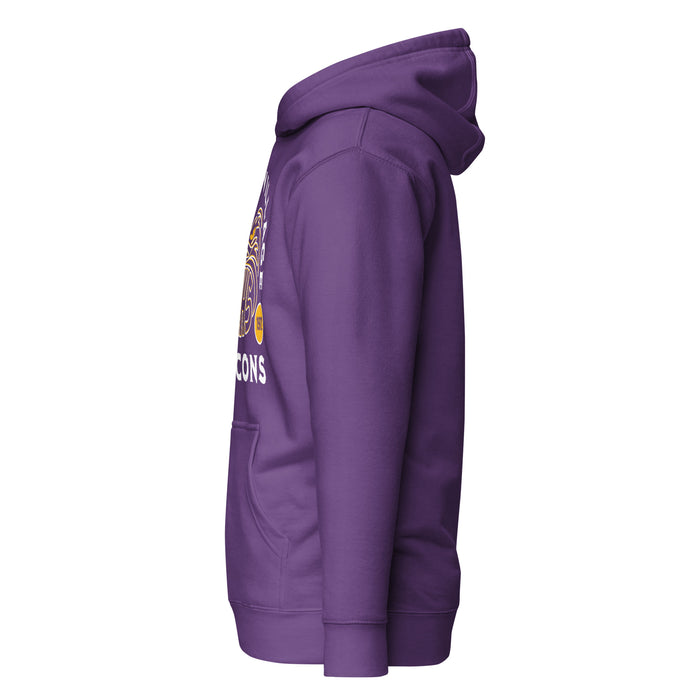Side view of Jersey Village High School Falcons Premium Purple Hoodie 208