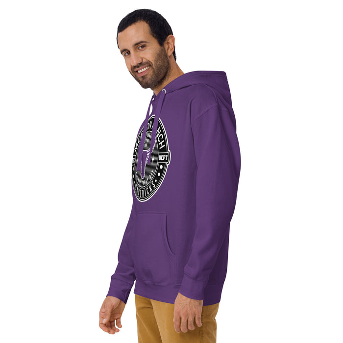 Man wearing Morton Ranch High School Mavericks Premium Purple Unisex Hoodie 224