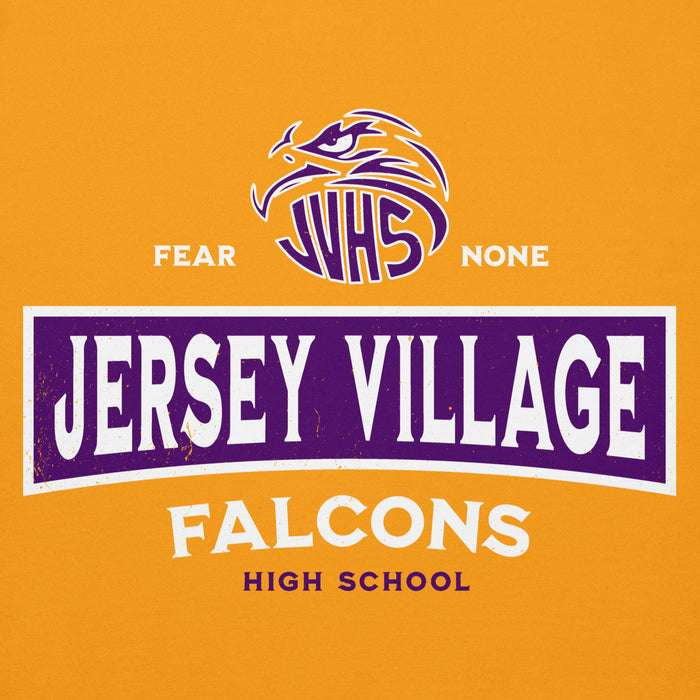 Close-up view of Jersey Village High School Falcons Premium Gold Hoodie 202