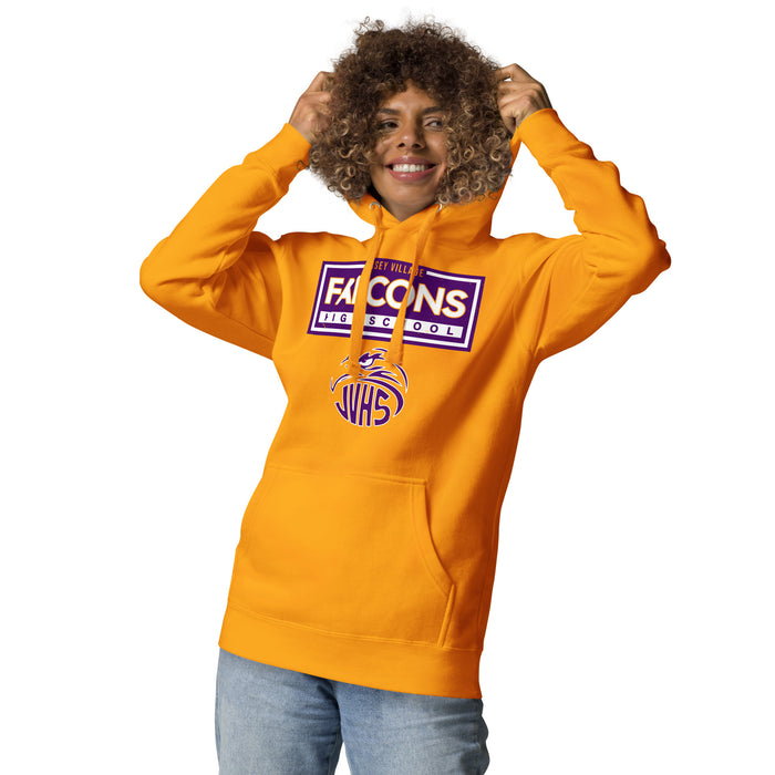 Woman wearing Jersey Village High School Falcons Premium Gold Hoodie 049