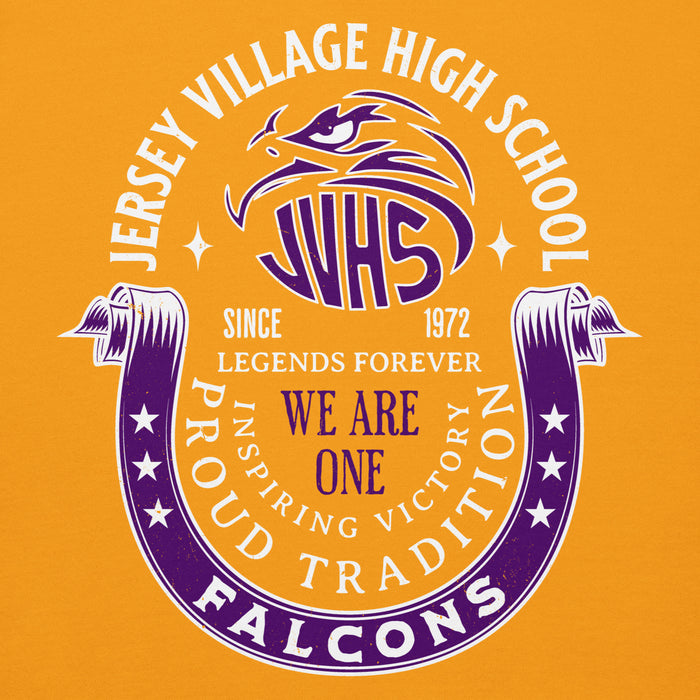 Close-up view of Jersey Village High School Falcons Premium Gold Hoodie 229