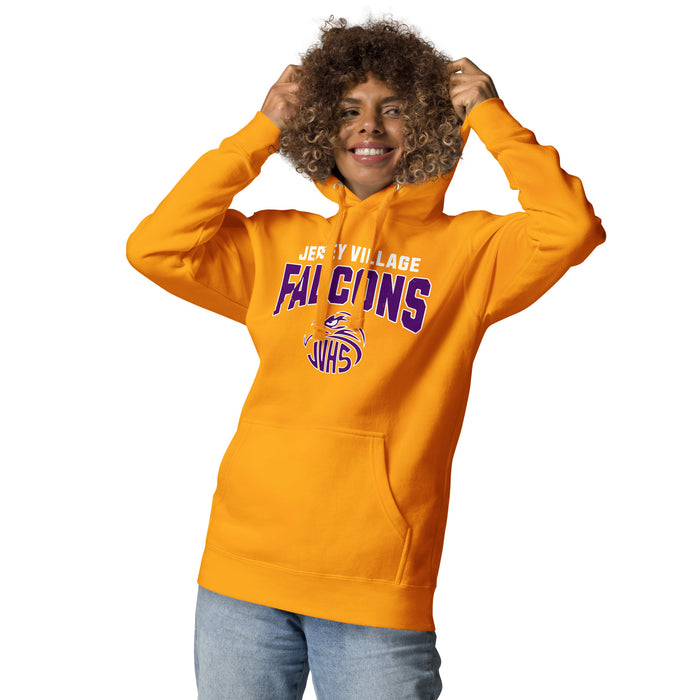 Woman wearing Jersey Village High School Falcons Premium Gold Hoodie 234