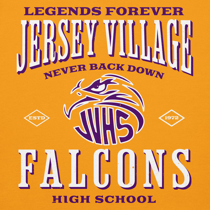Close-up view of Jersey Village High School Falcons Premium Gold Hoodie 230