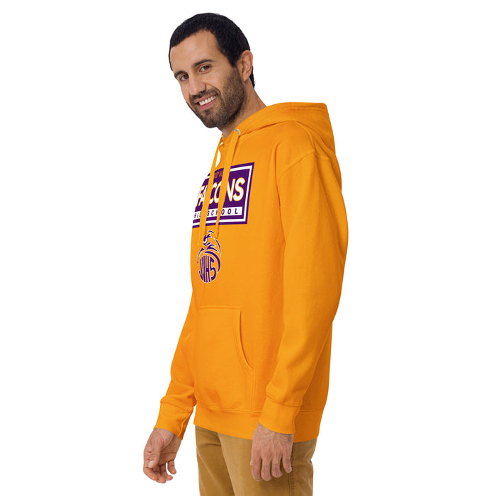 Man wearing Jersey Village High School Falcons Premium Gold Hoodie 049