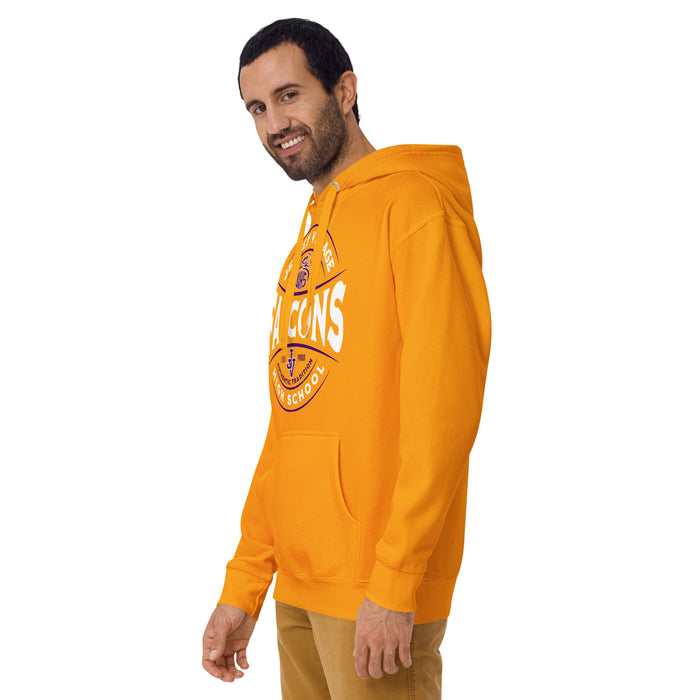Man wearing Jersey Village High School Falcons Premium Gold Hoodie 218