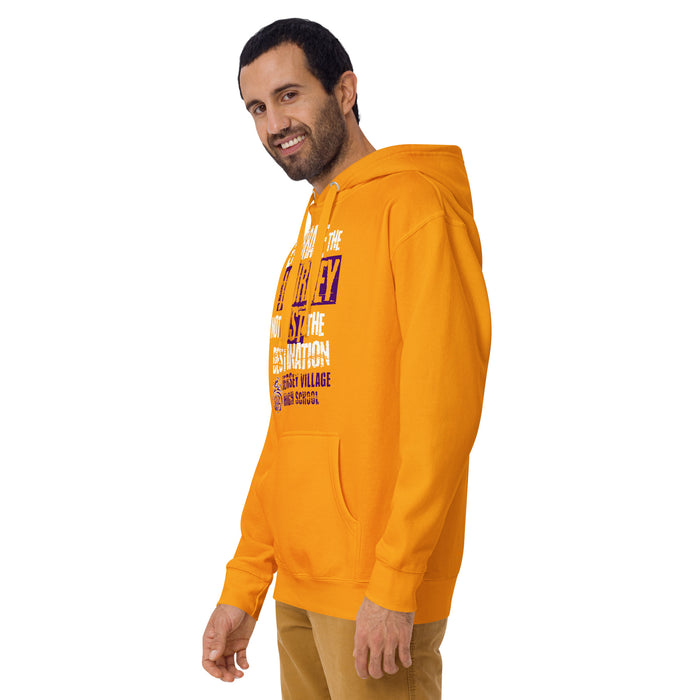 Man wearing Jersey Village High School Falcons Premium Gold Hoodie 232