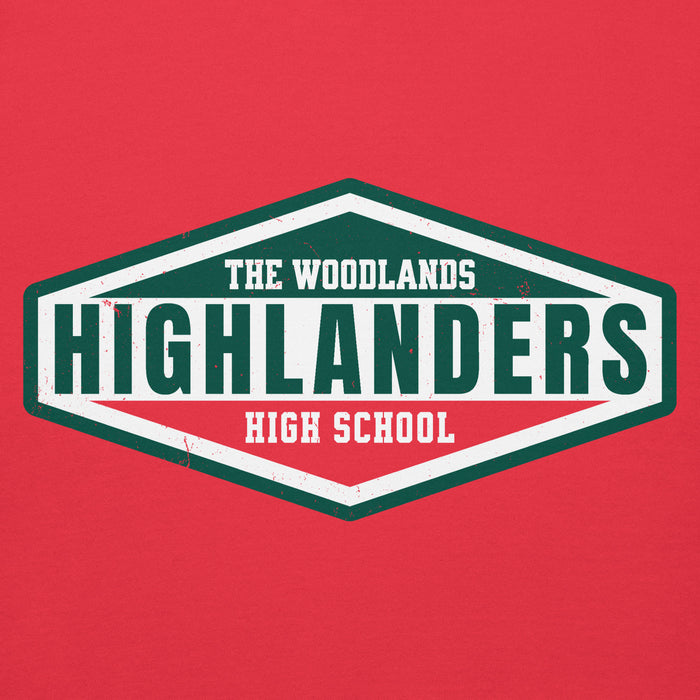Close-up view of The Woodlands High School Highlanders Red Premium Unisex Hoodie 009