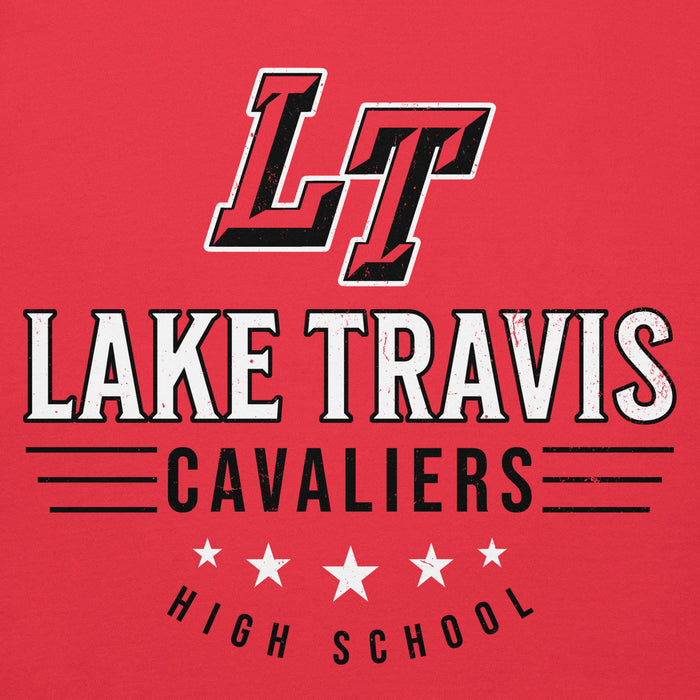 Close-up view of Lake Travis High School Cavaliers Red Premium Unisex Hoodie 217